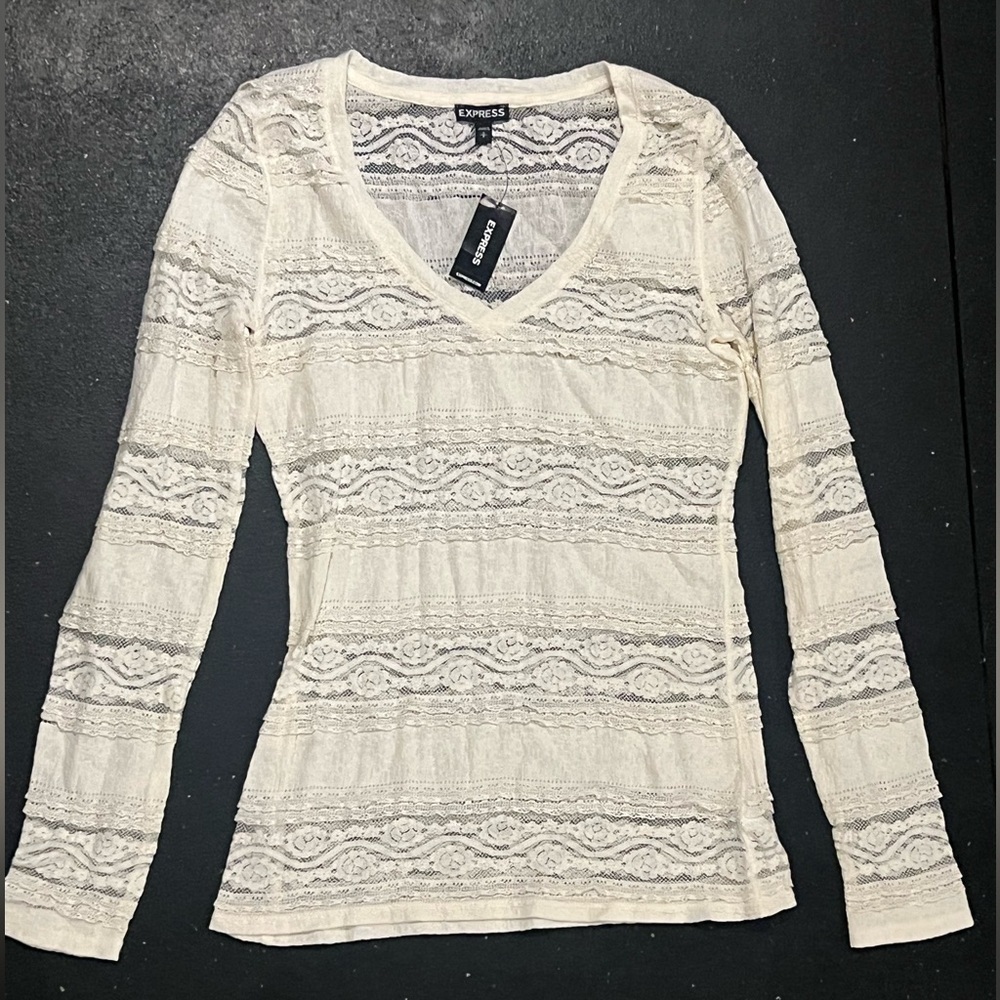 NWT Express Lace Long Sleeve Shirt White- Small